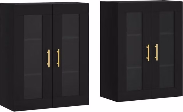 Set di 2 armadietti da parete design pratico portaoggetti 69,5 x 34 x 90 cm in legno ingegnerizzato nero 02_0055422