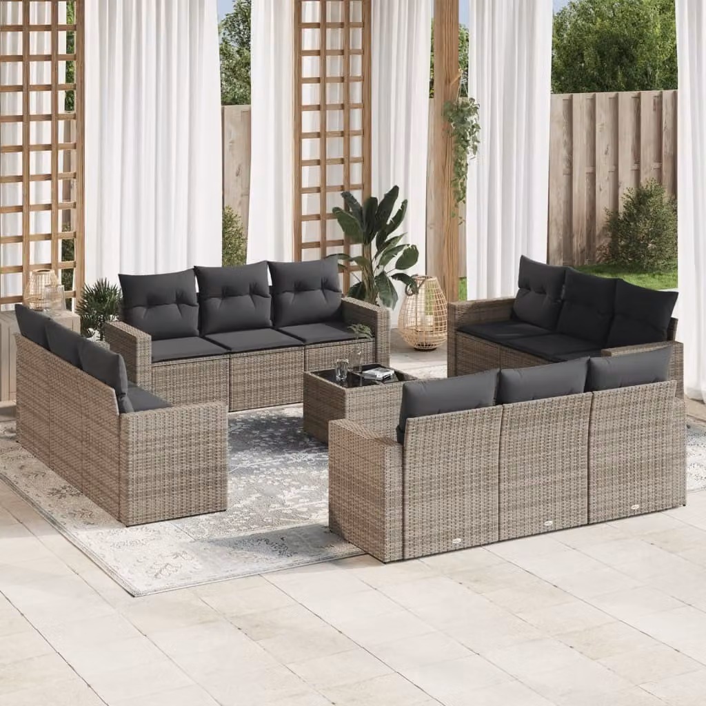 Maison Exclusive - Set Divani da Giardino 13 pz con Cuscini Grigio in Polyrattan