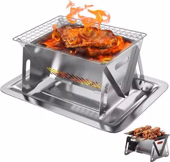 Fornello portatile in acciaio inossidabile a legna per campeggio, griglia, fornello a legna, barbecue da campeggio, fornello a legna portatile