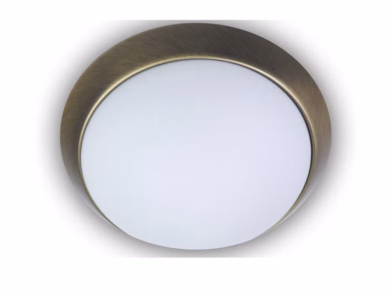 Plafoniera rotonda in vetro opale anello decorativo in ottone antico Ø 25cm Luce da ufficio Luce da cucina
