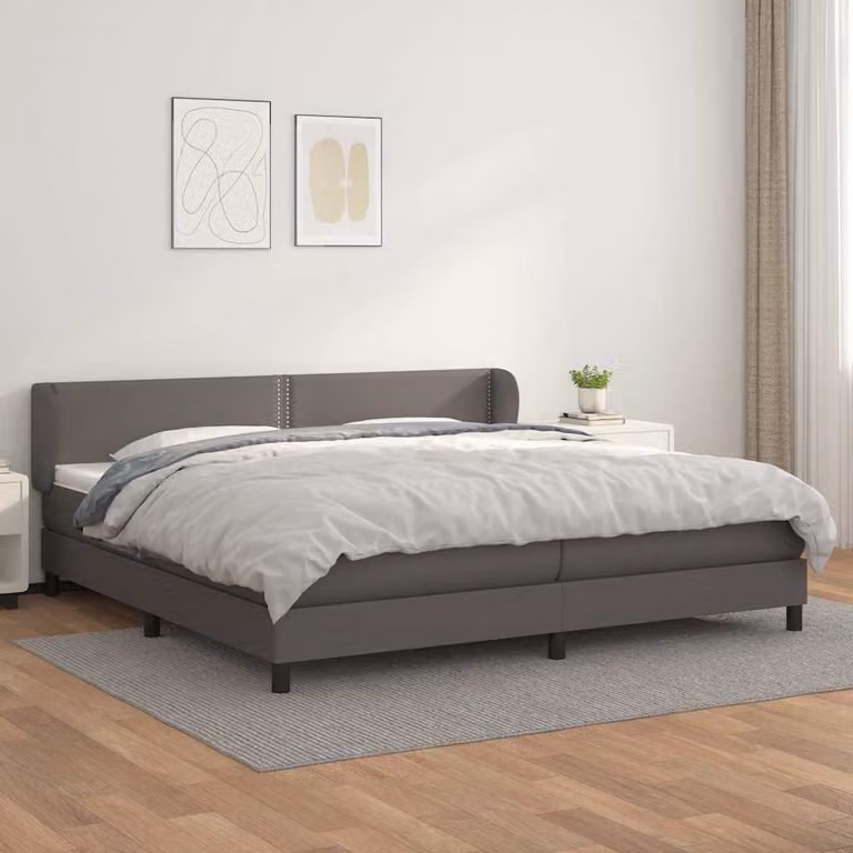 vidaXL Giroletto a Molle con Materasso Grigio e Bianco in Similpelle, L/P: 200 x 200 cm