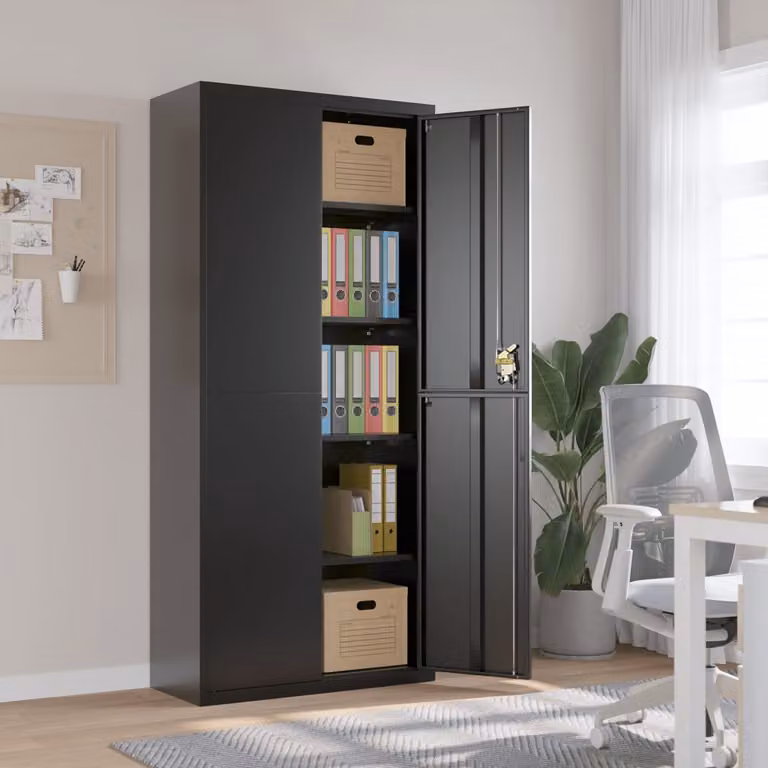 Armadio Classificatore vidaXL in Metallo Nero con Ripiani Regolabili e Serratura L/P/H: 90 x 40 x 200 cm