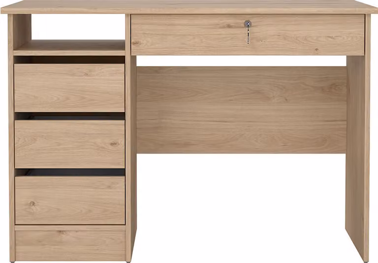 Scrivania FunctionPlus 1 ripiano, 4 cassetti decoro rovere.