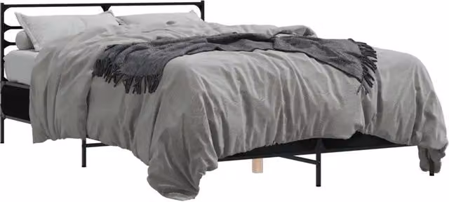 Letto matrimoniale | Letto per adulti | Giroletto Nero 140x200 cm in Legno Multistrato e Metallo