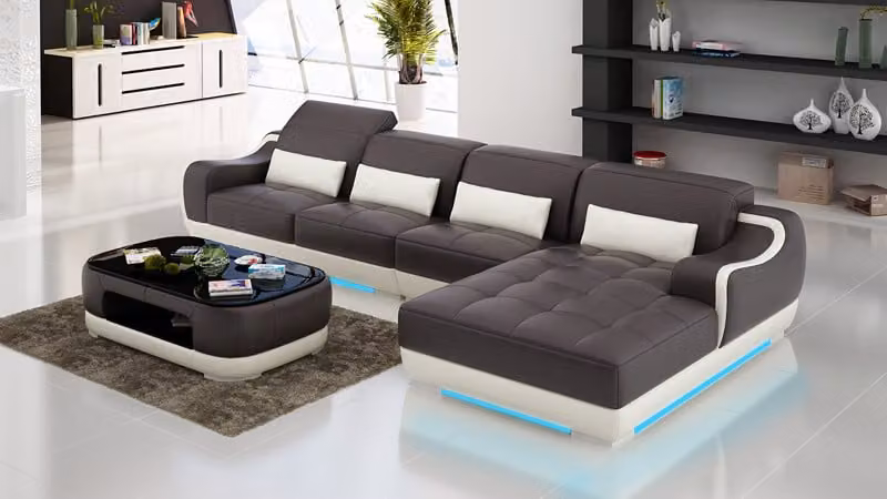 Ledersofa Couch Wohnlandschaft Ecksofa Eck Garnitur Design Modern Sofa mit USB