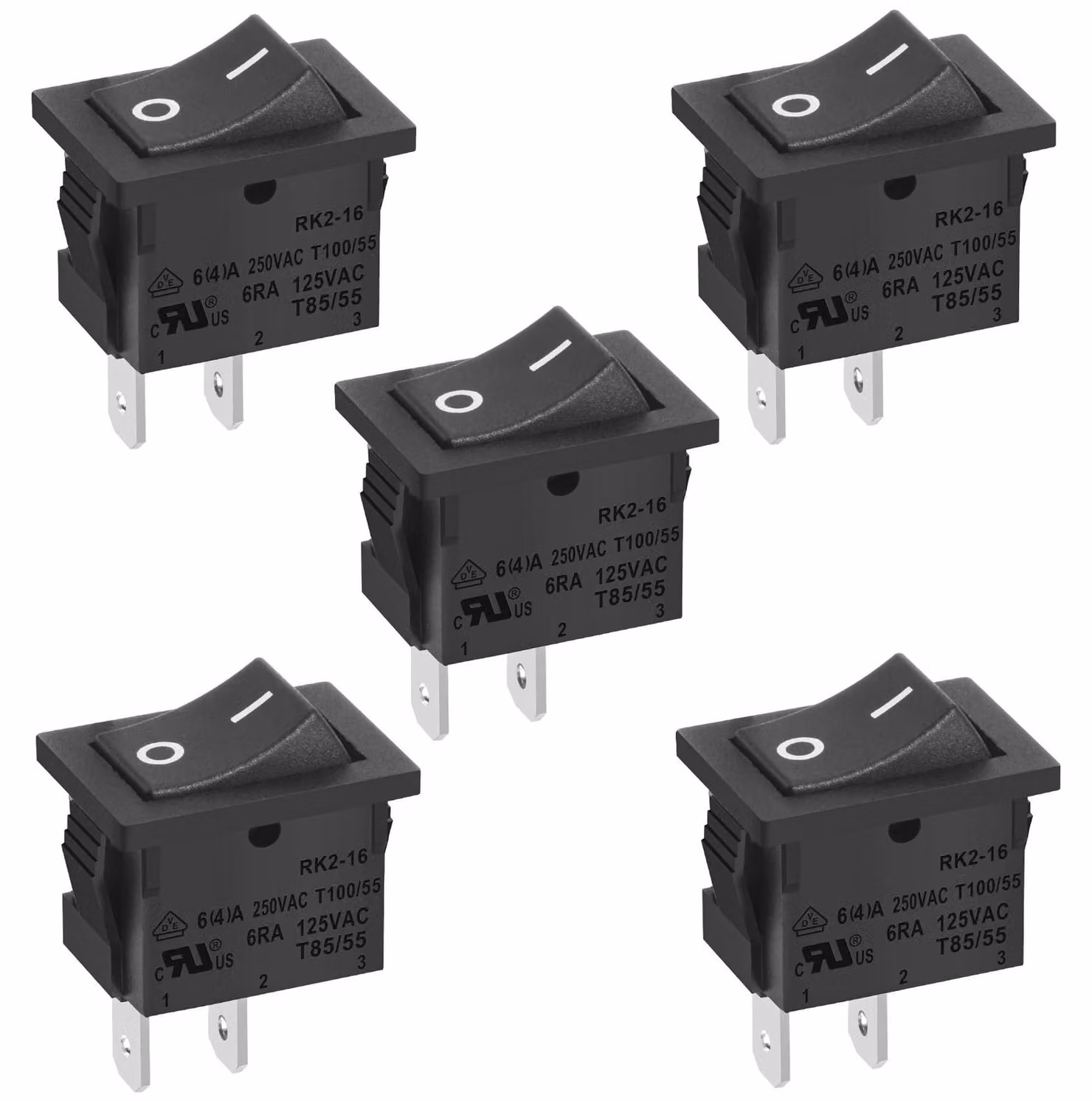 Interruttore a levetta, rettangolare, nero, con due posizioni (ON-OFF), SPST, 6A, 250V, confezione da 5 pezzi.
