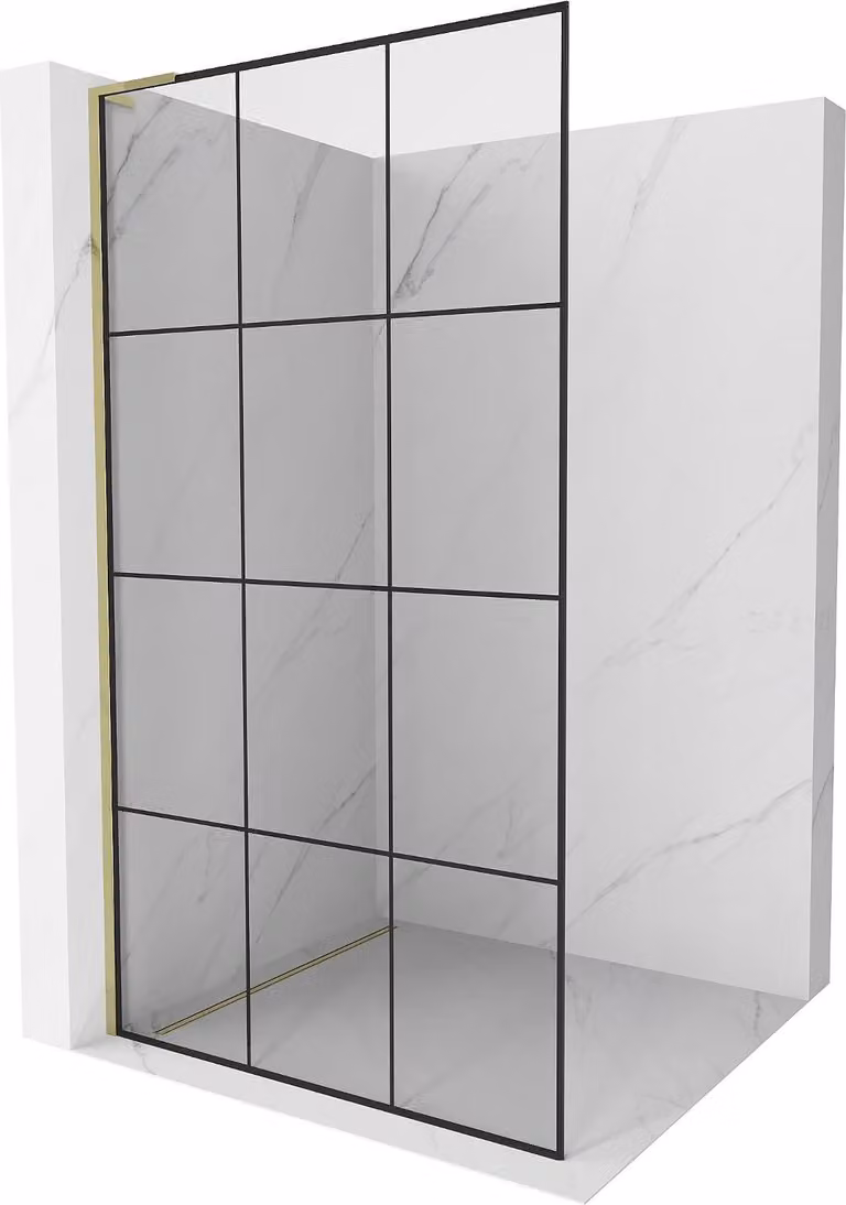 Mexen Kioto L parete doccia walk-in 120 x 200 cm, griglia nera, dorata - 800-120-103-50-77