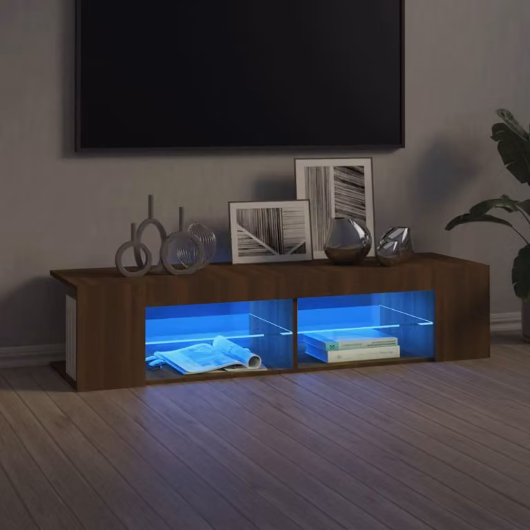 vidaXL Mobile Porta TV con Luci LED in Rovere Marrone L: 135 cm, P: 39 cm, H: 30 cm