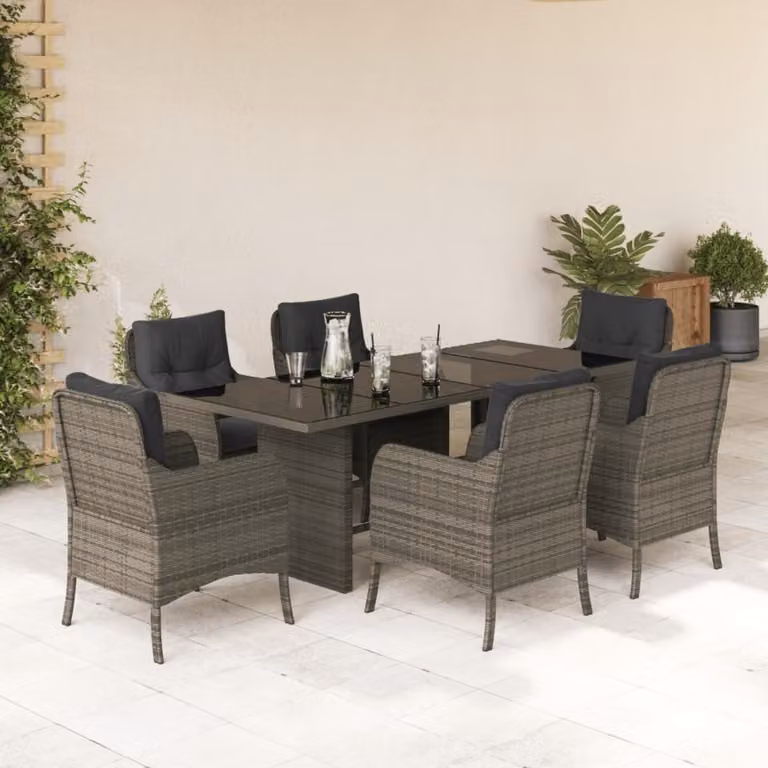 Maison Exclusive - Set da Pranzo da Giardino 7 pz con Cuscini in Polyrattan Grigio