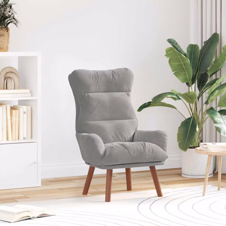 Poltrona relax moderna vidaXL in velluto grigio con braccioli, L: 69 cm, P: 74 cm, H: 93 cm