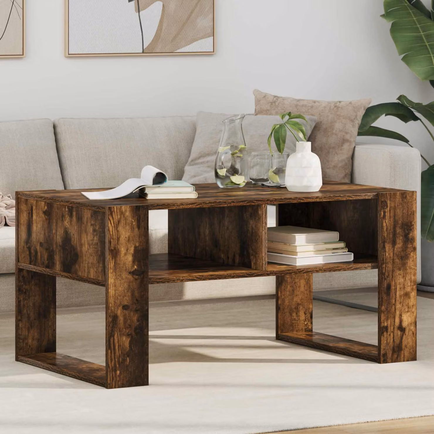 Maison Exclusive - Tavolino da caffè in legno impiallacciato noce, dimensioni 92 x 53 x 45 cm