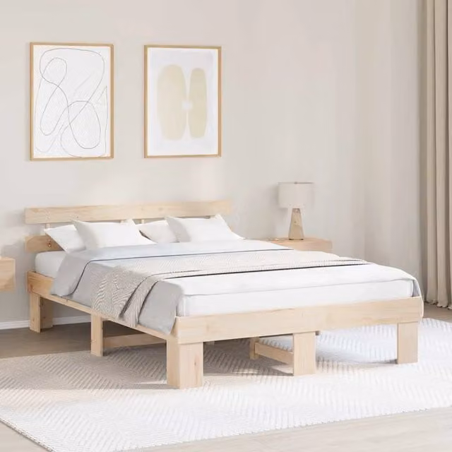 Struttura letto in pino massello naturale con giroletto e doghe in legno L: 140 cm, P: 200 cm, H: 208 cm