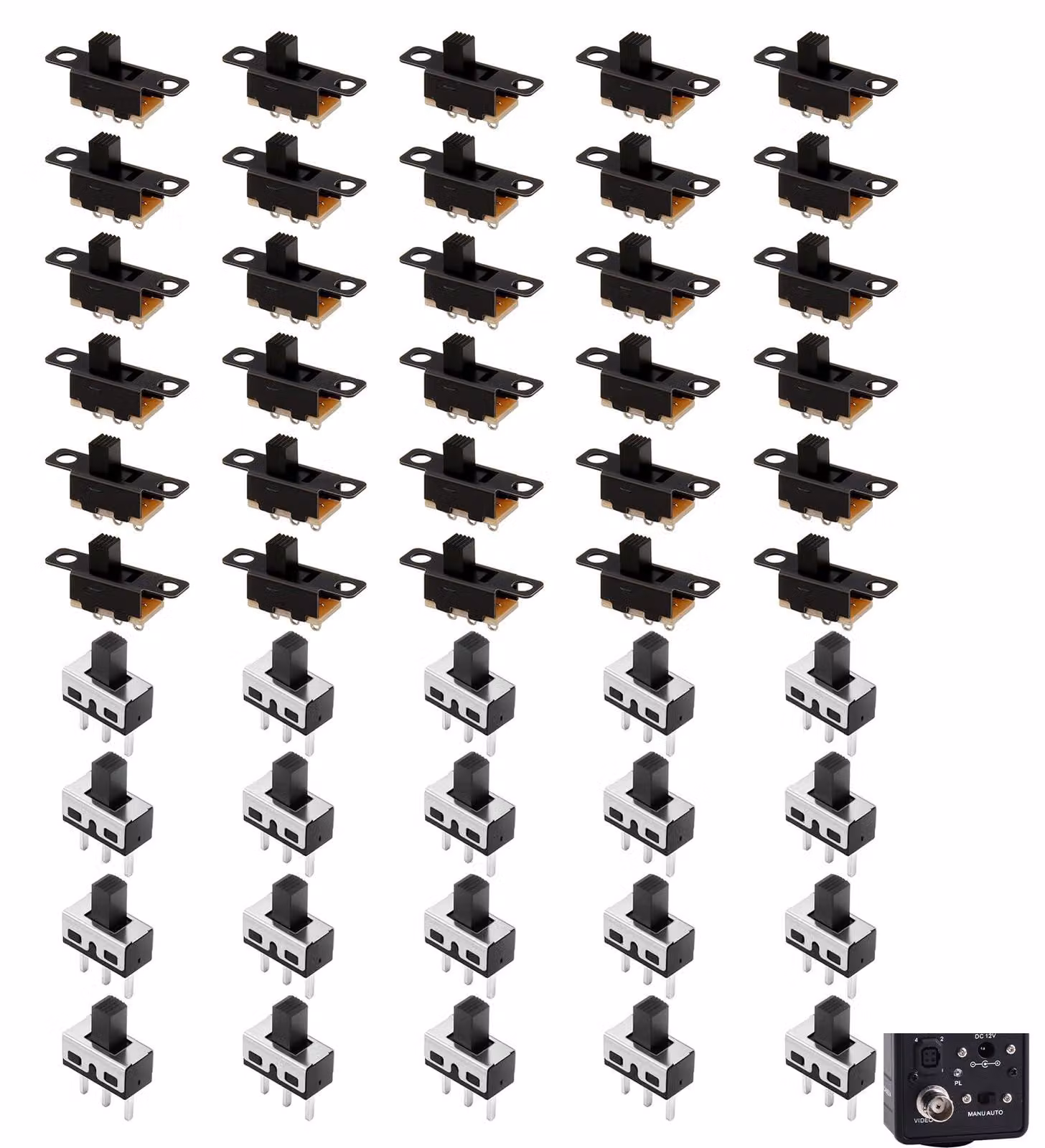 50 interruttori mini-slider SPDT, 3 poli, 2 posizioni, modelli SS12D10/SS12F15