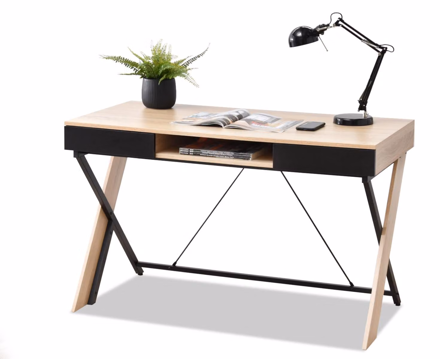 Scrivania con cassetti HELMAR - rovere sonoma / nero