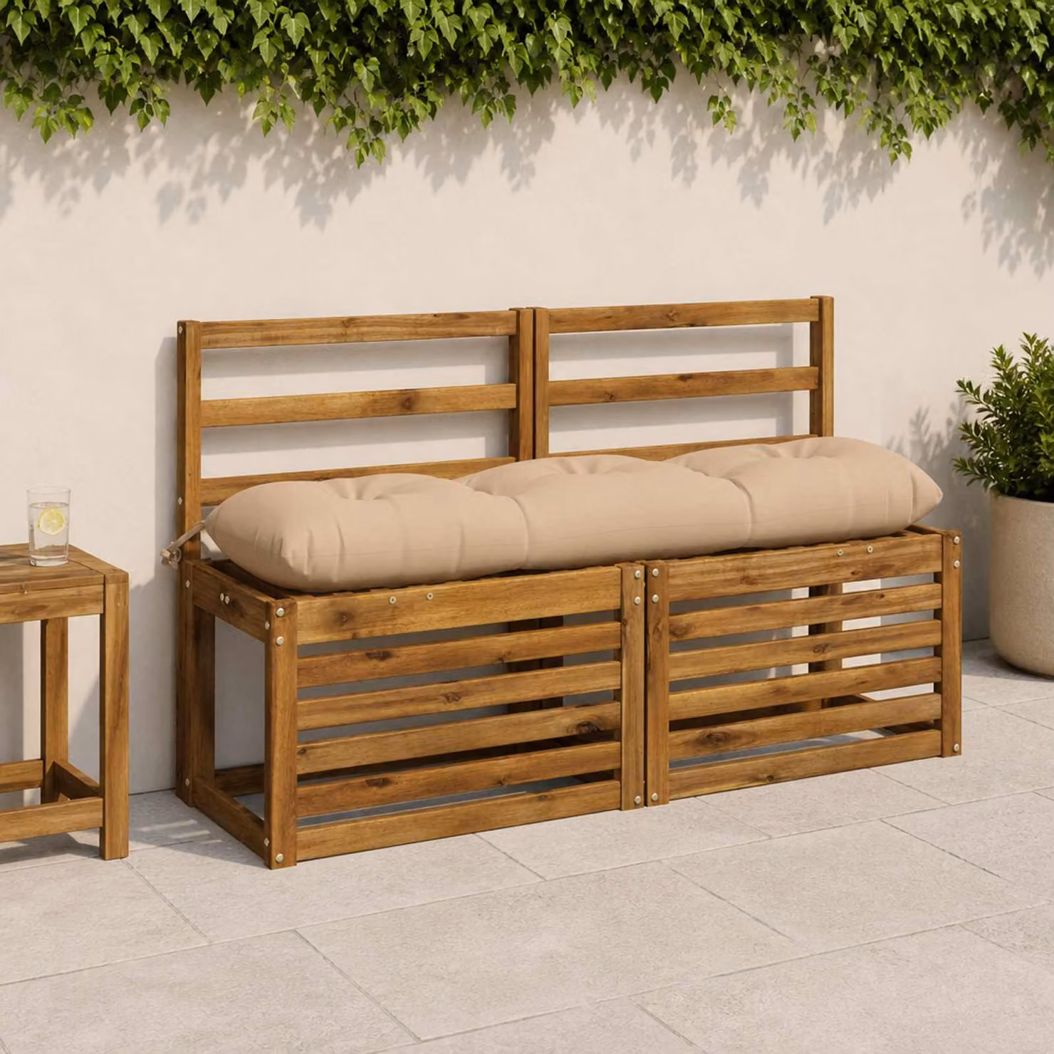 Set di 2 cuscini per panchina vidaXL VIANEN in poliestere color sabbia e grigio con imbottitura in schiuma e coperture lavabili