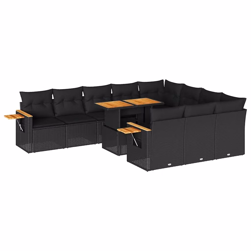Set di divani da giardino vidaXL in rattan e legno di acacia oliato con cuscini, 11 pezzi, colore nero – 2