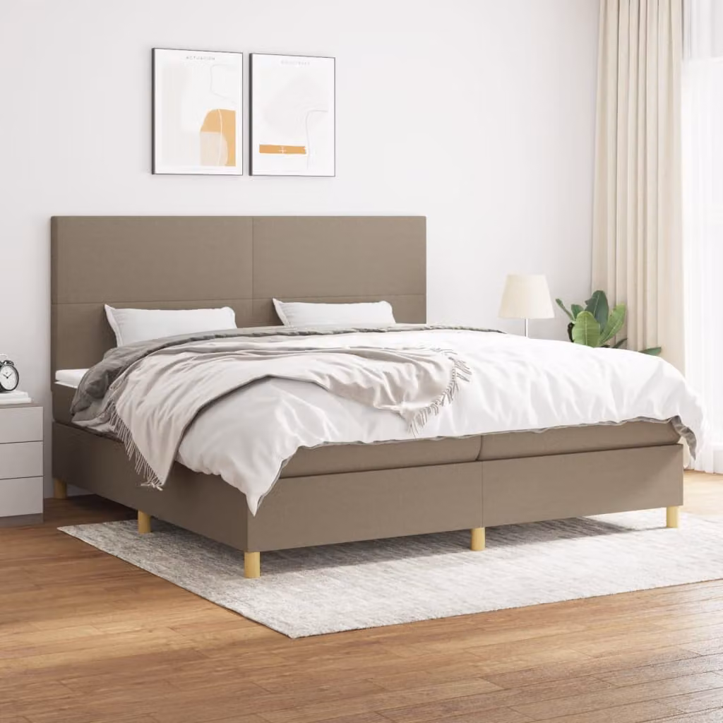 vidaXL Letto con Giroletto a Molle e Materasso in Tessuto, Colore Tortora/Grigio/Beige, L/P/H: 200 x 200 x 203 cm