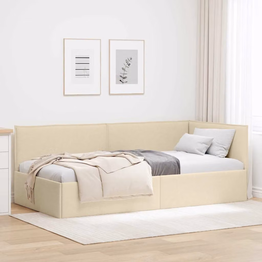 vidaXL Divano angolare moderno in tessuto beige con struttura in legno e compensato L/P/H: 194 x 140 x 94 cm