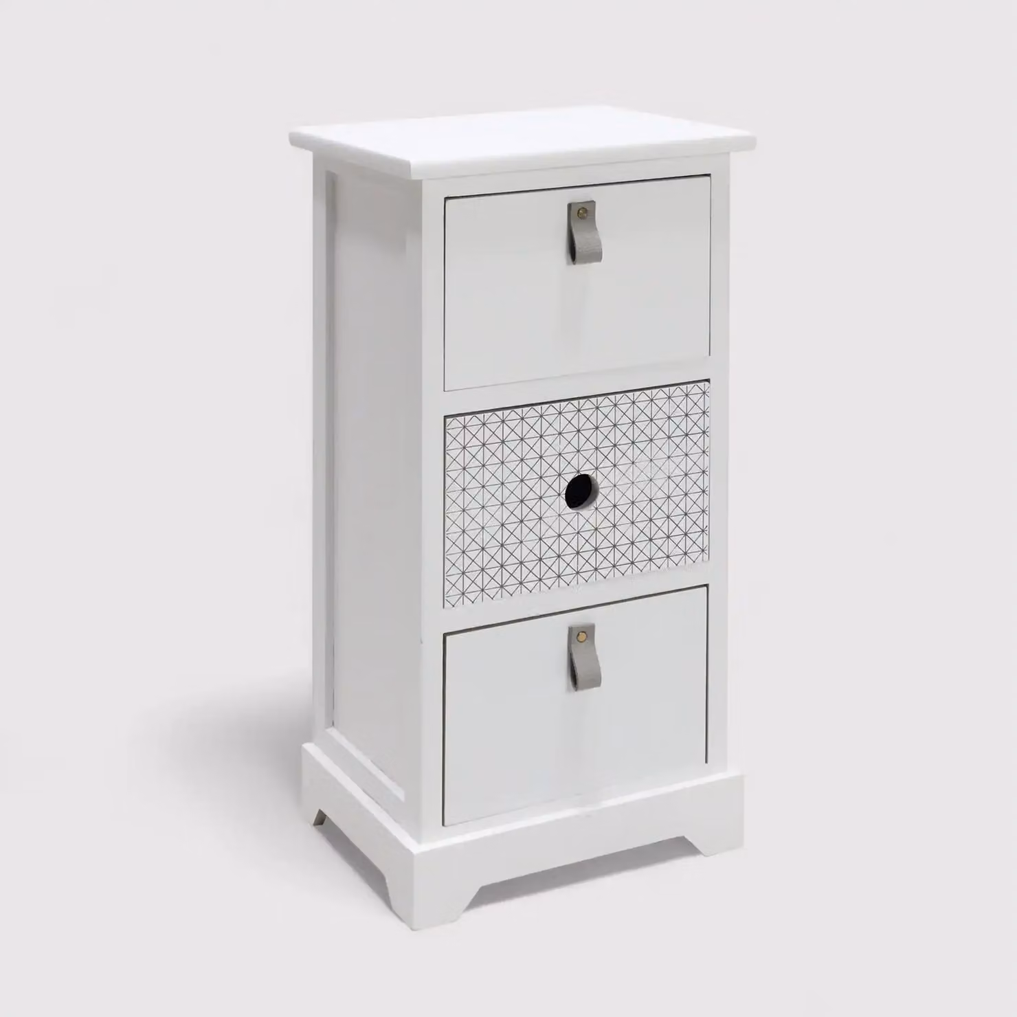 Clematis - Comodino con 3 cassetti bianco per camera da letto