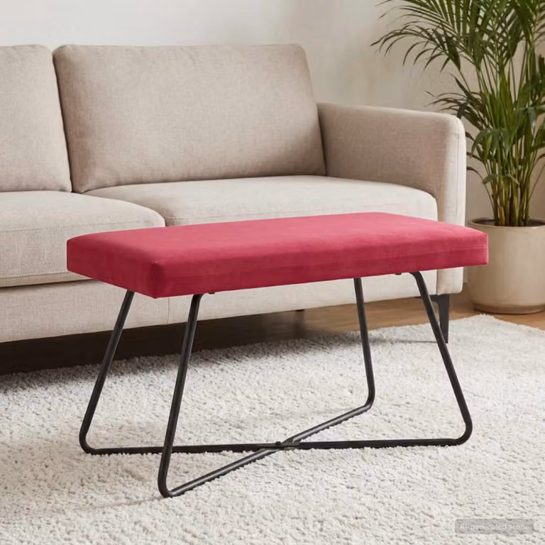 Panchina moderna vidaXL in velluto rosso vino con struttura in metallo e MDF, L 80 x P 40 x H 45 cm