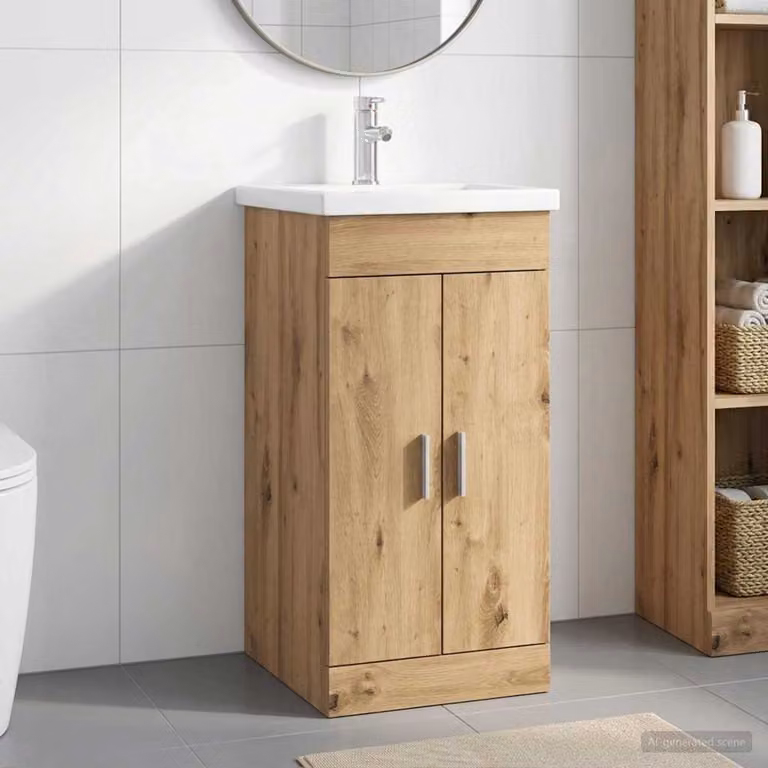 Mobile da bagno con lavabo vidaXL in Rovere Artigianale, Marrone, L/P/H: 42 x 40 x 84,5 cm
