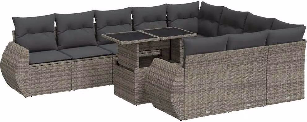 Set Divani da Giardino 11 pz con Cuscini in Polyrattan Grigio