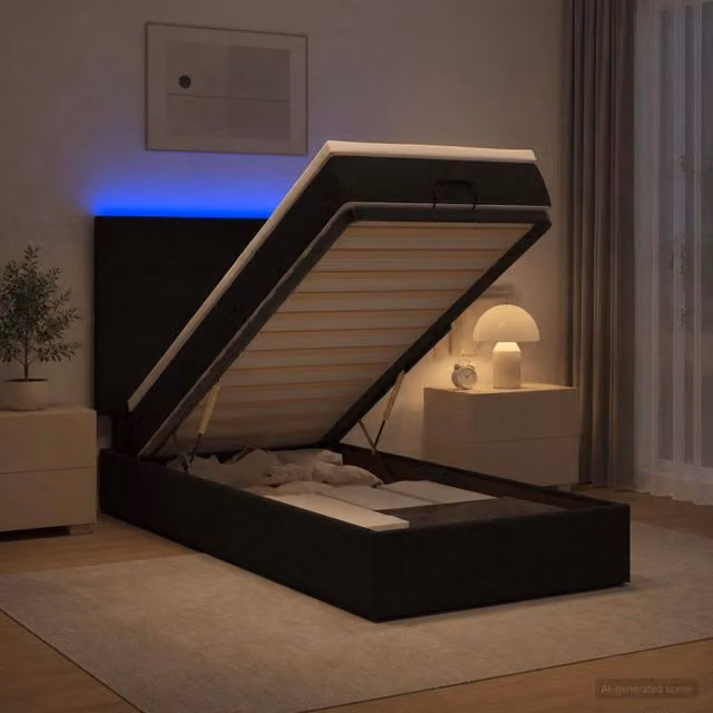 Letto Ottomano vidaXL con Materasso Ibrido e Illuminazione LED Sotto il Letto, Colore Nero e Bianco, L/P/H: 200 x 100 x 88 cm