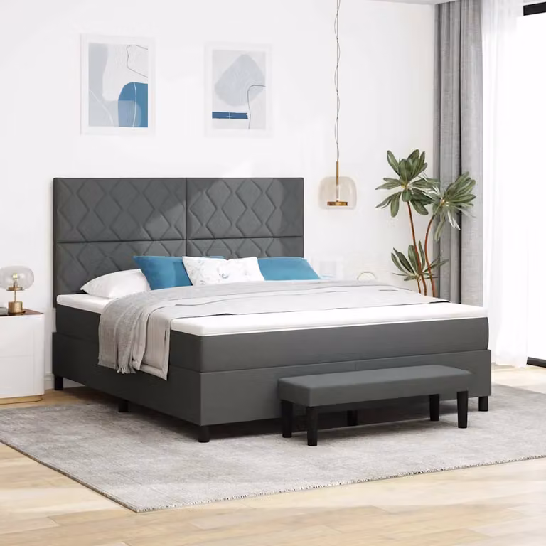 Letto ibrido con testiera vidaXL in tessuto grigio, L: 180 cm, P: 200 cm