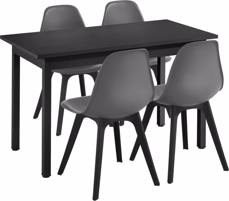 [Set da pranzo per 4 persone - tavolo da pranzo nero 120x60cm + 4 sedie grigio tavolo da cucina tavolo sala da pranzo sedia sala da pranzo