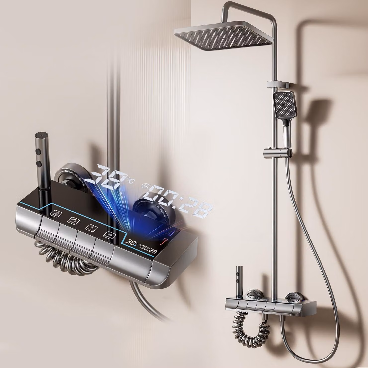 Colonna doccia idromassaggio con display digitale, colore grigio