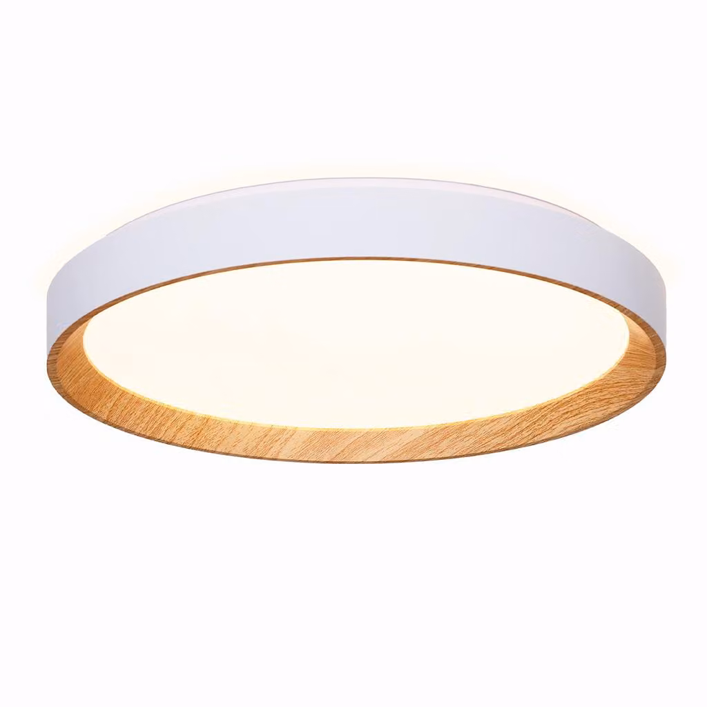 Plafoniera a LED Ø 48 cm, 40 W, temperatura di colore regolabile da 3000 K a 6000 K, policarbonato bianco, effetto legno, lampada moderna