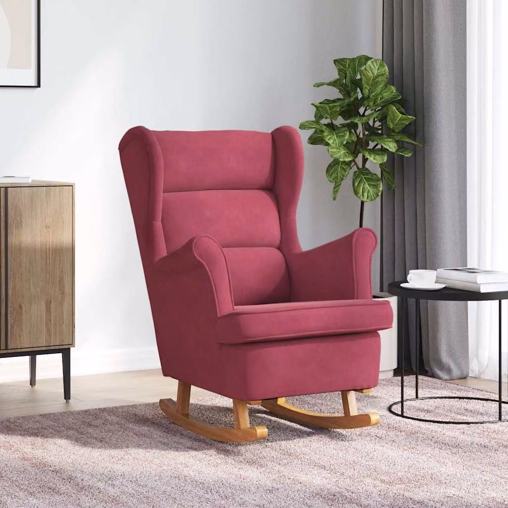 Sedia a dondolo con schienale alto in velluto rosso vidaXL con braccioli – 1
