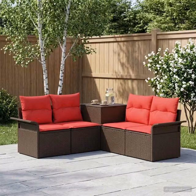 Set di divani 5 pz Marrone e Rosso 187,5 x 187,5 x 85 cm 3447735