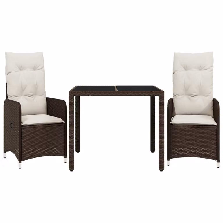 Set Bistrò da Giardino 3 pz con Cuscini in Polyrattan Marrone