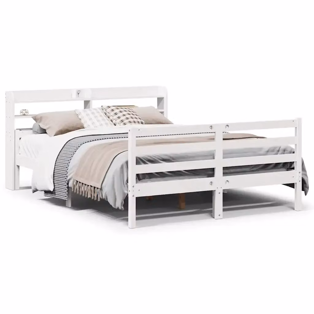 vidaXL Letto in legno di pino rustico bianco con scomparti laterali L/P/H: 140 x 200 cm – 2
