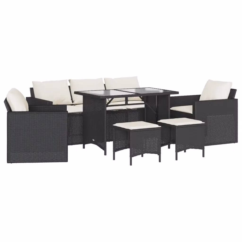 Set Divano da Giardino 6 pz vidaXL con Cuscini Nero e Tavolino in Vetro – 2