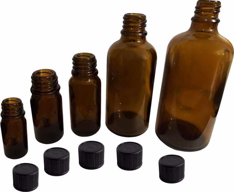 Set di 40 flaconi in vetro (10 ml) con tappo a vite nero