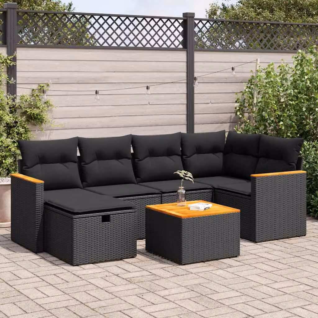 Maison Exclusive - Set da giardino 7 pezzi con cuscini in polyrattan nero
