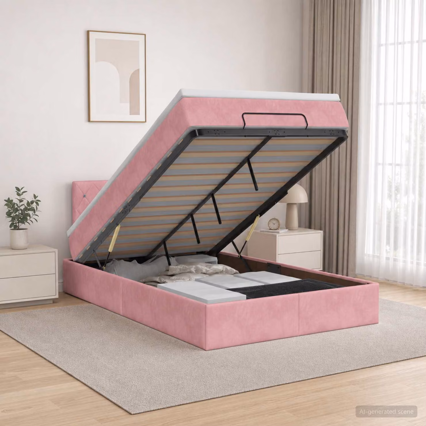 Letto Ottomano vidaXL con Materasso Ibrido e Illuminazione LED in Velluto Rosa e Bianco L/P/H: 200 x 120 x 88 cm