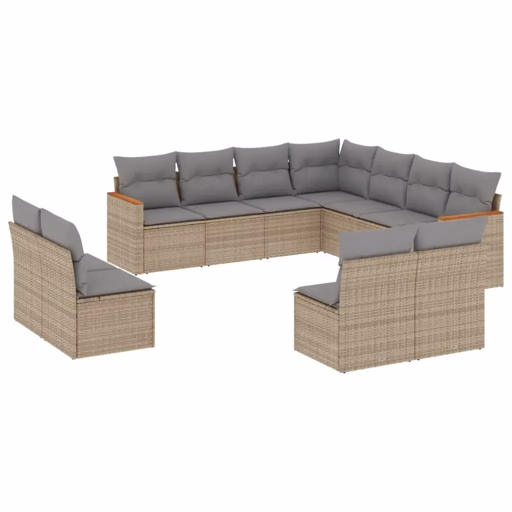 Set di Divani da Giardino VIDAXL a Forma a U in Polyrattan con Cuscini Beige, 11 Pezzi – 2