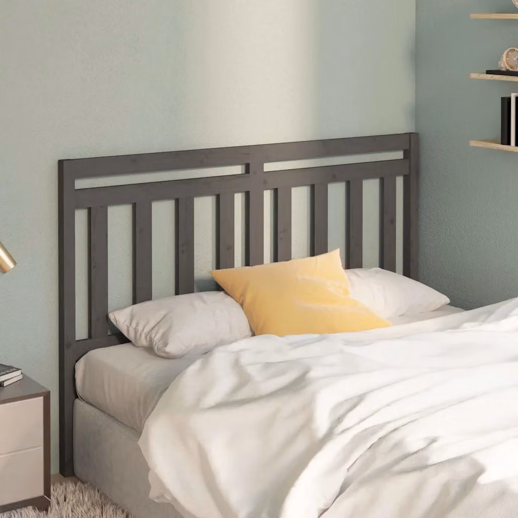 Testiera per letto vidaXL in legno massello di pino, colore grigio, L 146 cm x P 4 cm x H 100 cm