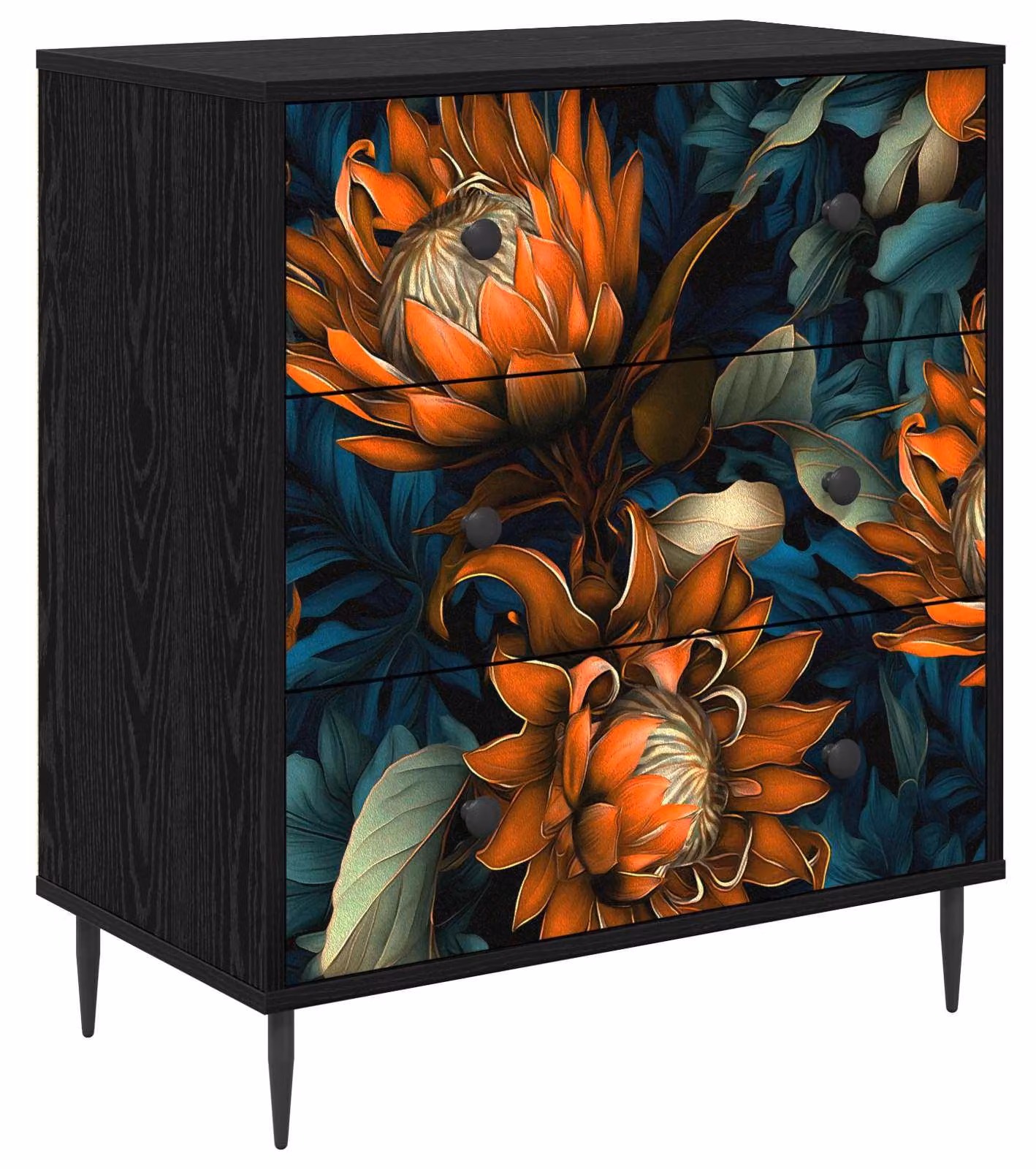 Comodino LOCHEM, motivo arancione, 66 x 36,5 x 76 cm, realizzato in materiale composito di legno