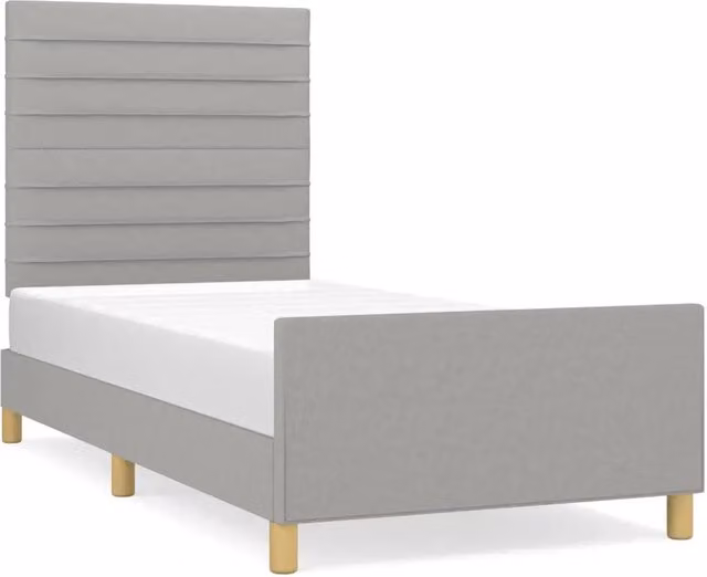 Letto singolo per adulti in tessuto grigio chiaro con struttura in legno di larice e doghe rigide L/P/H: 193 x 93 x 128 cm – 1