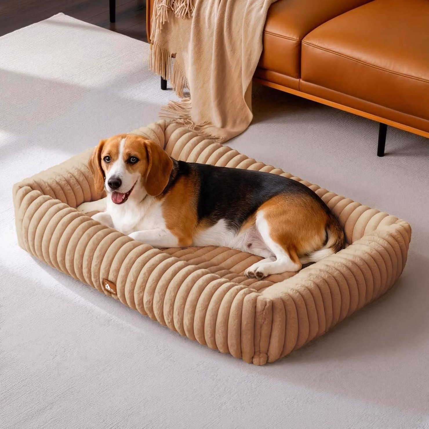 Cuccia per cani L, modello Warmsand, dimensioni 92 x 69 x 20 cm. Lavabile, imbottita con memory foam