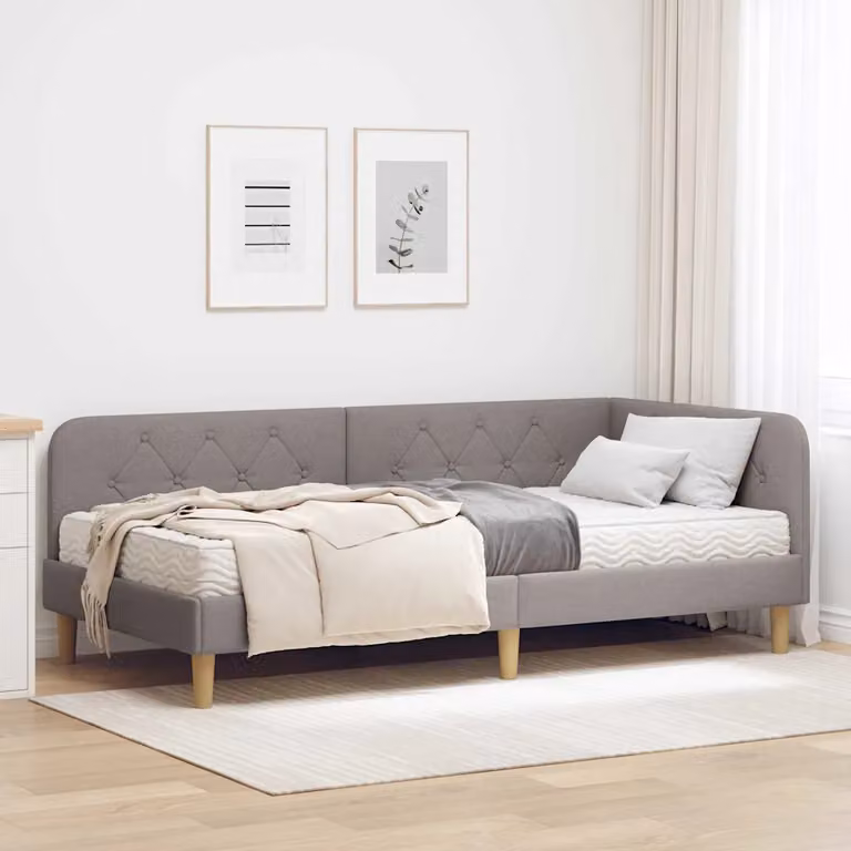 Cornice del letto ad angolo vidaXL con chaise longue asimmetrica in tessuto beige o grigio, L/P/H: 194 x 140 x 94 cm