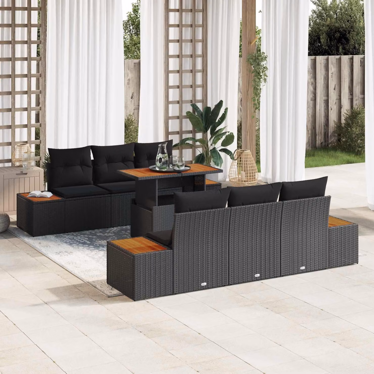 Maison Exclusive - Set da giardino composto da 7 pezzi, divano, in rattan sintetico nero