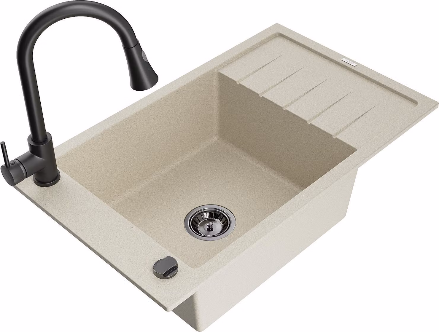 Mexen Elias lavello in granito a 1 vasca con sgocciolatoio e rubinetto da cucina Elia, beige- 6511-69-670101-70