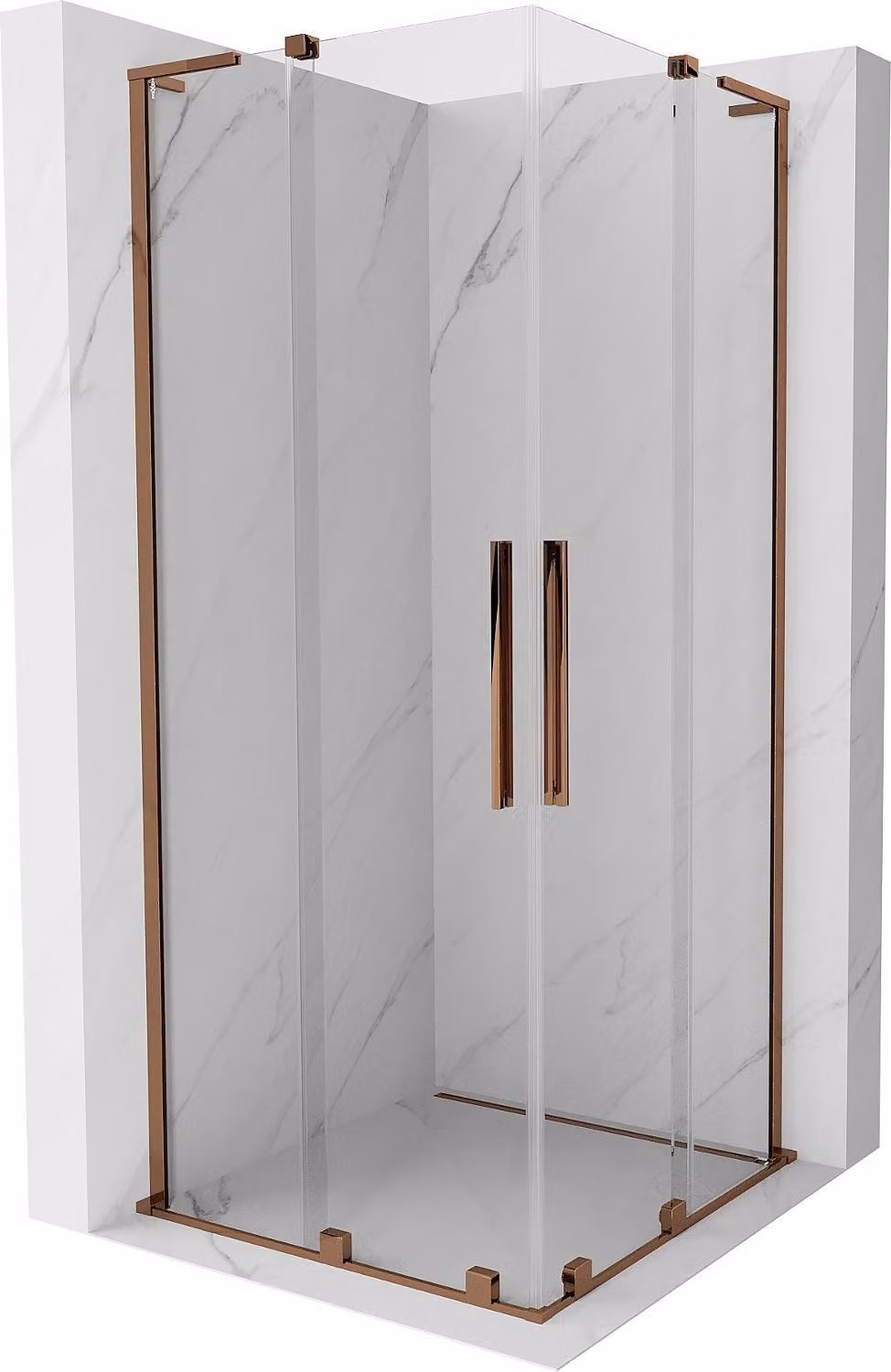 Mexen Velar L Duo cabina doccia scorrevole 80 x 80 cm, trasparente, oro rosa - 871-080-080-02-03-60
