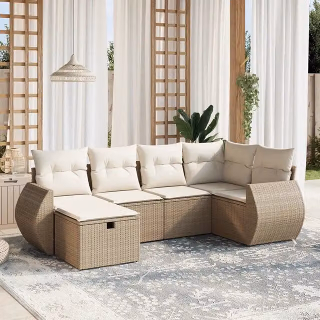 Set Divano da Giardino a L vidaXL in Polyrattan con Cuscini Beige e Struttura in Metallo