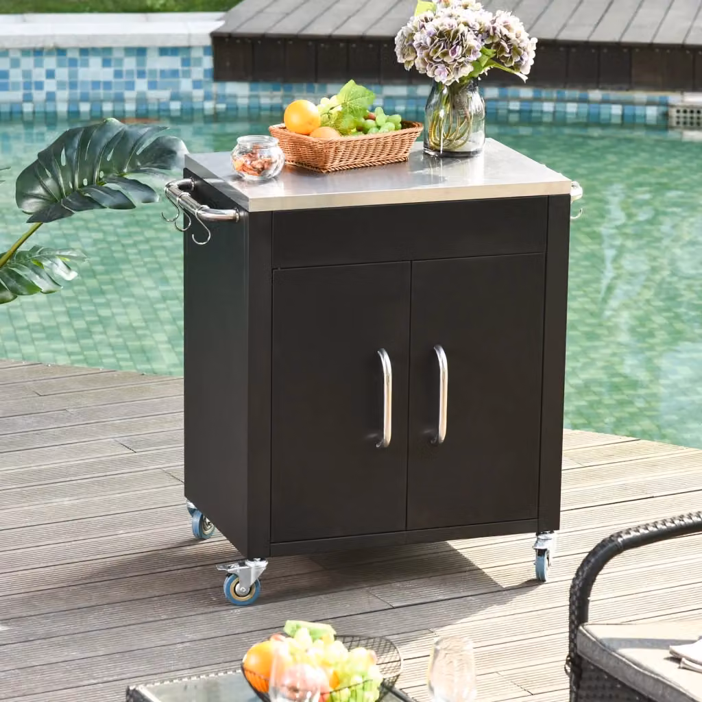 Carrello da cucina OKWISH moderno in metallo nero con piano in acciaio inox e 4 ruote, L: 86 cm, P: 50 cm, H: 86,5 cm – 2
